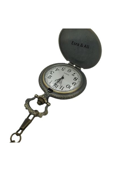 hediyesahibi Retro Design Quartz Galata Tower Embossed Chain Chain Pocket Watch