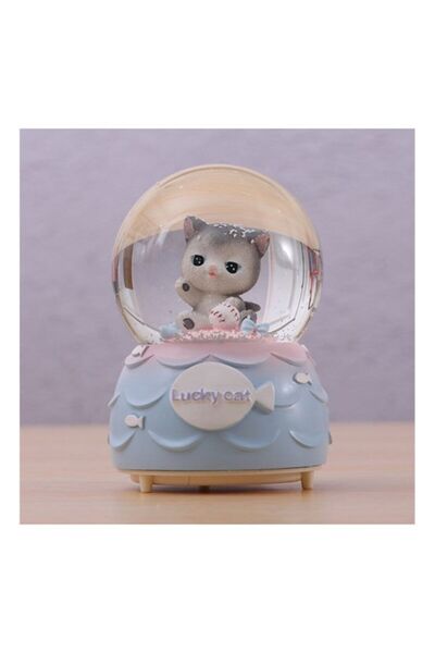 hediyesahibi Tatlı Kedi Orta Boy Işıklı Müzikli Kar Küresi