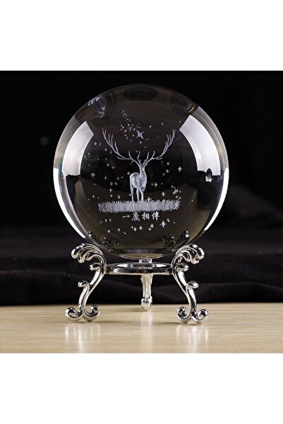 hediyesahibi Dekoratif Metal Ayaklı Geyik 3d Cam Küre