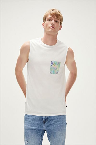 Bad Bear Monstera قميص داخلي للرجال منقوش باللون الأبيض والأبيض