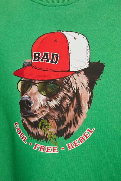 Bad Bear سترة Rabel Crewneck Kids باللون الأخضر المطبوع للأطفال