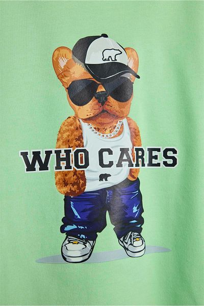 Bad Bear سويت شيرت بقلنسوة مطبوع للأطفال باللون الأخضر المزاجي