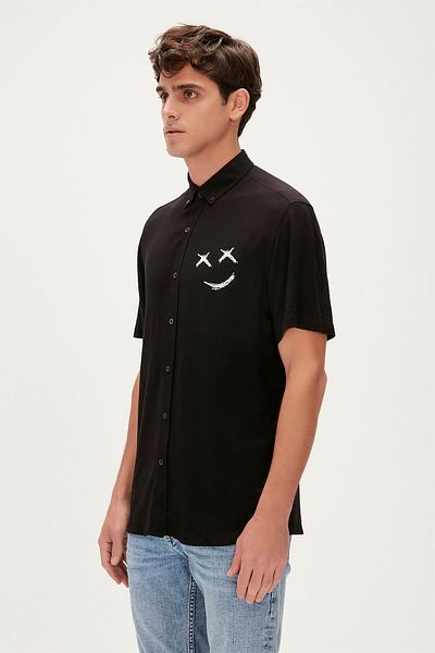 Bad Bear Smile Shirt Black Short Sleeve Printed Men's Shirt