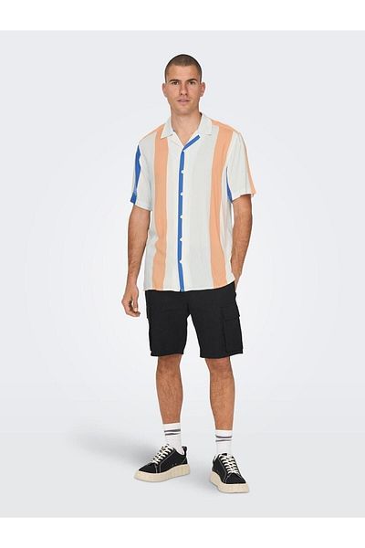 Only & Sons Ανδρικό λευκό-μπλε πουκάμισο Wayne Life Reg Stripe Viscose Shirt 22026100 -24