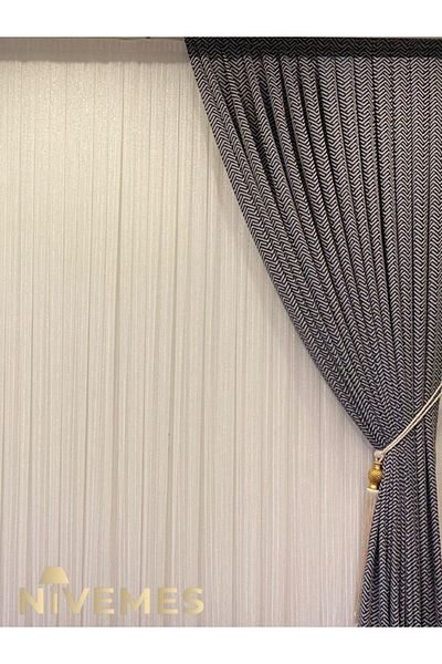 NİVEMESHOME 1/3 Tight Pleated Greek Corded Tulle Curtain