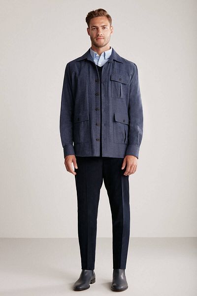 Hemington Navy Blue Pure Cotton Shirt with Pocket Detail