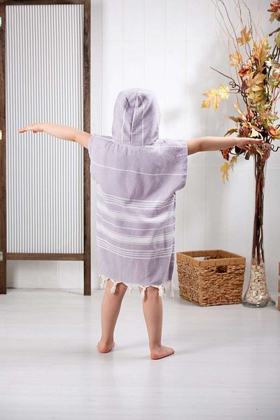 Formeya Baumwolle Kinder Pestemal Poncho Bademantel Strandtuch Lila
