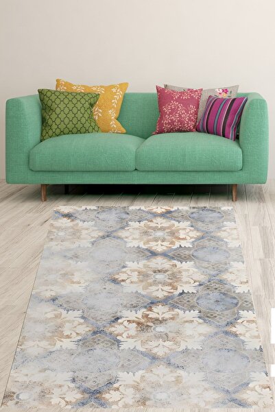 on the clouds Vintage Mavi Zemin Yıkanabilir Kaymaz Taban Leke Tutmaz Salon H...