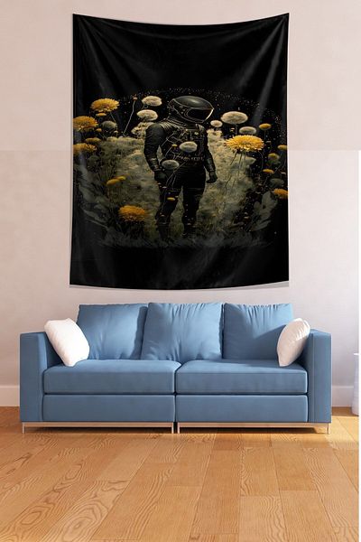 on the clouds Astronaut în interiorul florilor Tapiserie de perete din țesătură rezistentă la pete