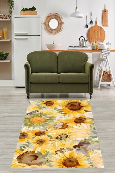 on the clouds Ayçiçeği Demeti Günebakan Desenli Yıkanabilir Kaymaz Taban Leke...