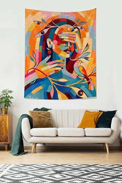 on the clouds Third Eye Mindfullnes Oil Painting Women Portrait Stain Resistant Fabric Wall Cloth Wall Carpet Tapestry