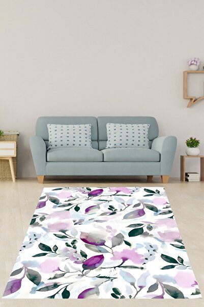 on the clouds Vintage Suluboya Çiçek Desenli  Yıkanabilir Kaymaz Taban Leke T...