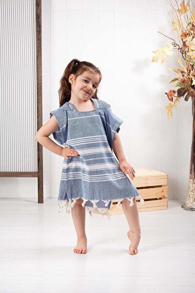 Formeya Παιδικό μπουρνούζι Poncho 100% βαμβακερή πετσέτα παραλίας Peshtemal Navy Blue