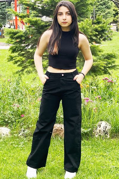 Asortix Girl's Full Waist Elastic Wide Leg Comfortable Daily Denim Jeans