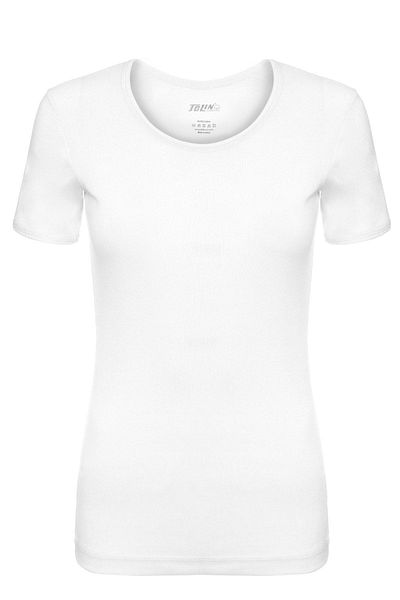 TOLIN Tricou de damă, 100% bumbac, cu mânecă scurtă, alb, cu gât rotund 324