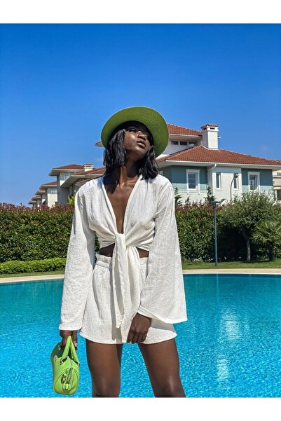 La Sarta Women's White Beverly Front Tied Crop Bolero