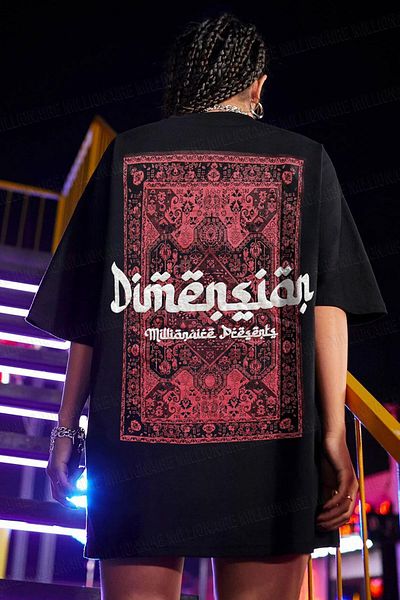 Teenage Millionaire Μαύρο Oversize Casual T-Shirt - Dimension Printed, Crew Neck
