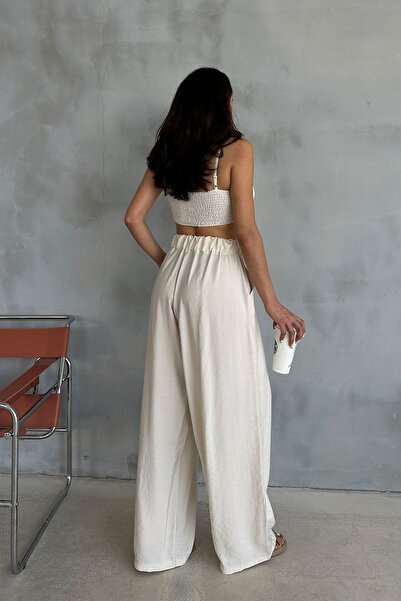 Ortaya Çık Beige Modal Fabric - Comfortable Trousers with Elastic Waist