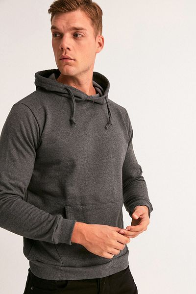 Fulla Moda سويت شيرت بقلنسوة أنثراسايت للرجال
