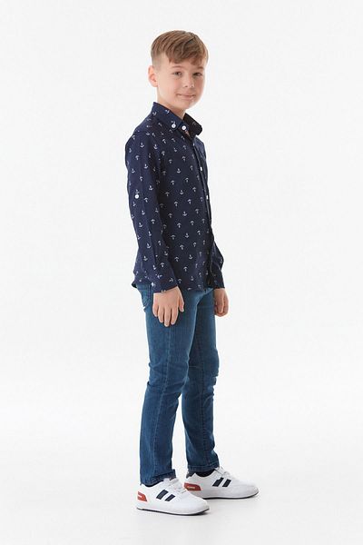 Fulla Moda Anchor Patterned Boy's Shirt with Folded Sleeves