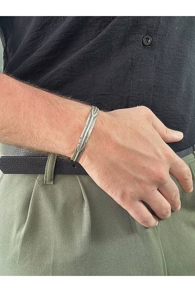 Arvens Silver Feather Men's Bracelet Women's Stainless Steel Unisex Non-Tarnish Color-Tossing