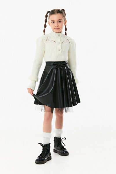 Fulla Moda Fustă de fetiță din imitatie de piele cu fundita