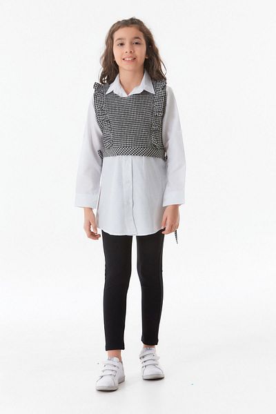 Fulla Moda Σετ 2 τεμαχίων για κορίτσια με γιακά πουκάμισο με σχέδιο Gingham