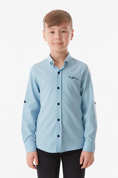 Fulla Moda قميص للأولاد مطرز بأكمام قابلة للطي