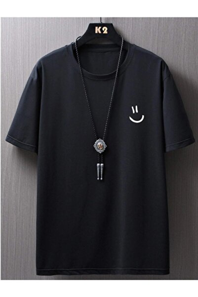 AEMİ Crni osmeh Štampano Oversize kroj okrugla kragna 100% pamuk unisex T-shirt