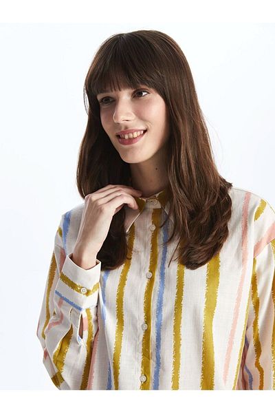 LC Waikiki LCW Modest - Patterned Long Sleeve Oversize Women's Tunic Shirt