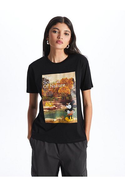 LC Waikiki Dámské tričko s krátkým rukávem s potiskem Crew Neck