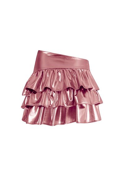 La Sarta DOLCE - Pink Colored Shiny Open Shorts Skirt with Ruffle DetAil