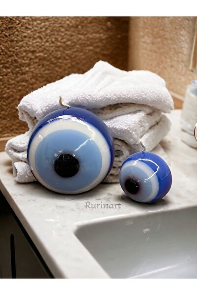 Rurinart Nazar boncuklu 2li 10 ve 5cm mum/nazar mum/göz mum/mavi mum/ev,banyo dekorasyon