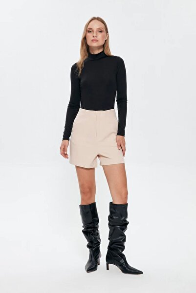 Quzu Yüksek Bel Şort Bej