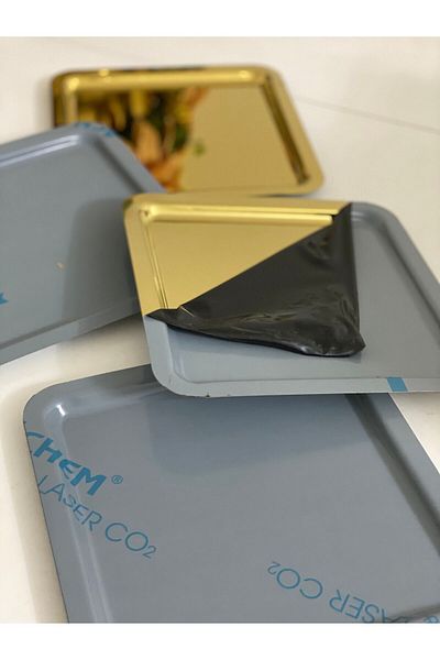 Elzemm store Shiny Gold Colored 3 Piece Square Tray - Steel Presentation