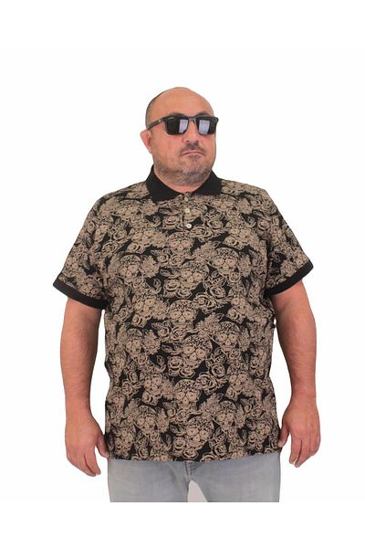 Starbattal Ανδρικό T-Shirt Polo Neck μεγάλου μεγέθους - Skull 24454 ΜΑΥΡΟ