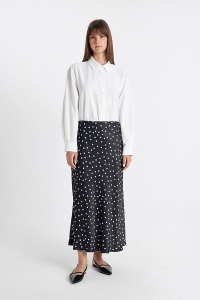 DeFacto Fusta lungă/maxi, 100% satin, cu talie înaltă, cu buline, D3905axns