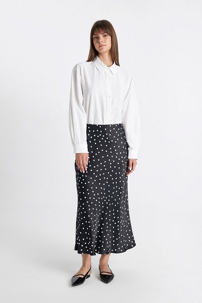 DeFacto Fusta lungă/maxi, 100% satin, cu talie înaltă, cu buline, D3905axns