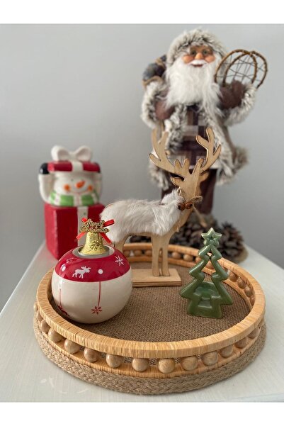 Genel Markalar Hasır Ahşap Dekoratif Sepet Tepsi Modeli Çap 27 Cm