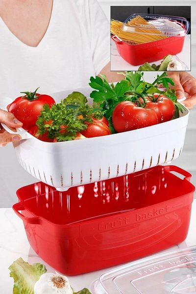 BOZHOUSE Rectangular Pot Model with Strainer Fruit - Vegetable Storage Container
