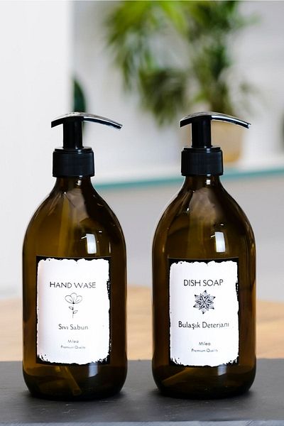 Milea 2-Piece Amber Glass Liquid Soap Dishwashing Liquid Bottle Set 500ml