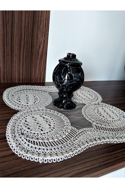 CAMİNHO DA LUA Placemat Embroidery Luxury Supla Nur Table and Presentation Set Dowry Holder Cream