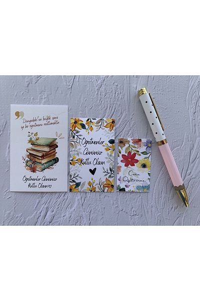 eylülün etiket fabrikası Teacher's Day Sticker and Card Set - 12 Stickers and 30 Thank You Note Cards