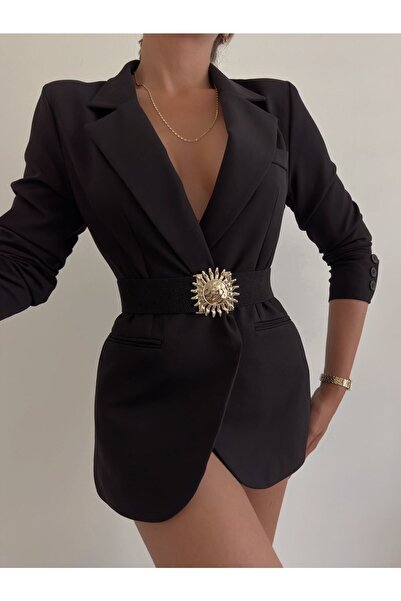 Fiori Gold Güneş Tokalı Geçmeli Elastik Kadın Kemeri, Ceket Kemeri, Gömlek Kemeri, Elbise Kemeri