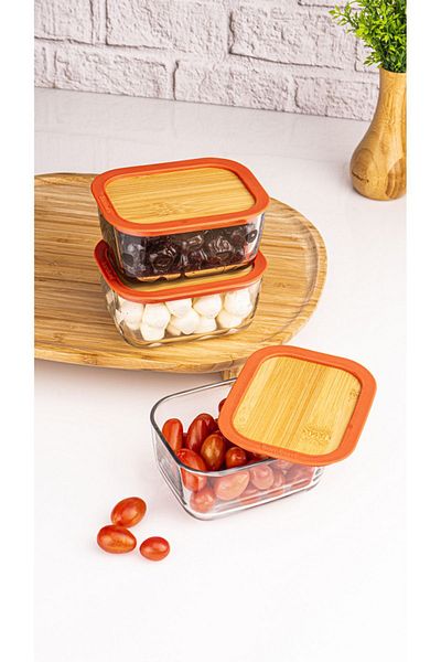 Bambum Trios - Set of 3 Large Orange Breakfast Set with Leak Proof Cover