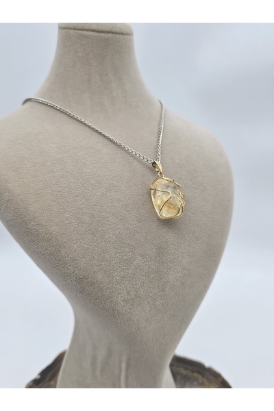 NBS Beautiful Naturel Stones Sitrin Doğal Kesim Doğal Taş Kolye ( Para , Enerji , Yaşam Sevinçi ,Bereket)