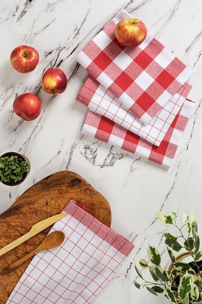 Denizli Concept 4-Piece Red and White Cotton Drying Cloth - Durable and Multi-Purpose