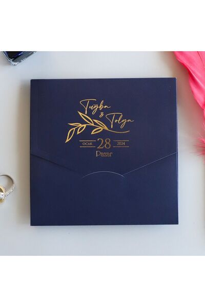 Pixel Davetiye 50-adet - Lacivert Kapaklı Düğün Davetiye - Düğün - Nişan - Kı...