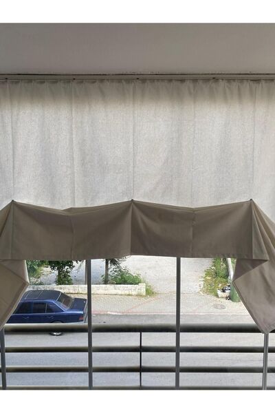 Görgülü Shop Çıtçıtlı Yüksekliği Ayarlanabilen Katlanabilir Mavi Beyaz Balkon Perdesi