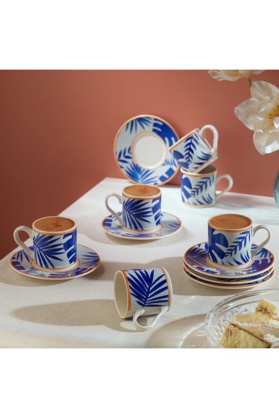 Schafer 12 Piece Coffee Cup Set - Fun Blue for 6 People